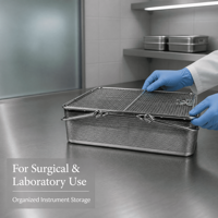 Panier de rangement en acier inoxydable perforé avec couvercle en maille pour instruments de laboratoire