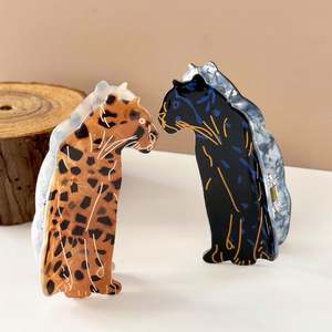 Pince à cheveux grande taille motif léopard noir Amérique, accessoire de mode fantaisie pour femme - Product Image 2