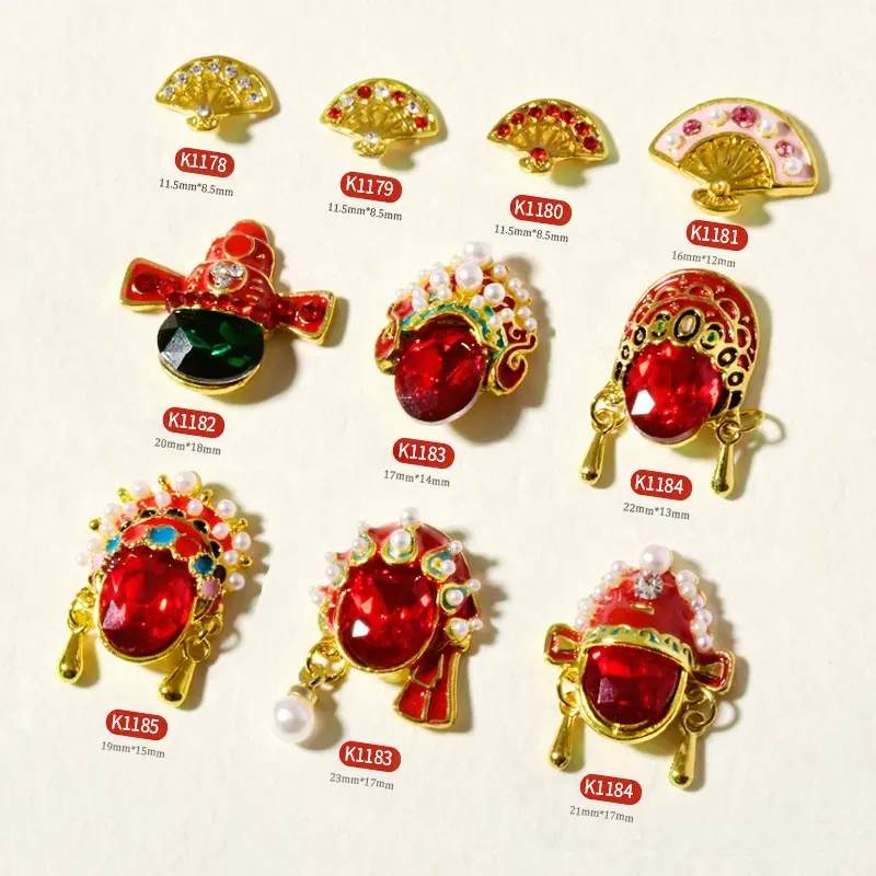 Anno nuovo stile cinese Nail Art strass gioielli con ciondoli 5 pezzi personaggi tradizionali fai da te Nail Art decorazione di gioielli con strass