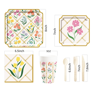 DAMAI - Juego de Vajilla Desechable con Diseño de Flores Silvestres para Fiestas Temáticas de Primavera, Platos y Servilletas de Papel para Bodas y el Día de la Madre - Product Image 5