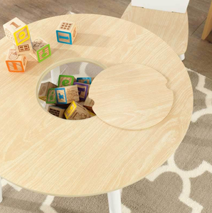 Mesa de almacenamiento redonda y juego de 2 sillas - Natural y blanco para dormitorio infantil, escritorio para muebles infantiles - Product Image 2