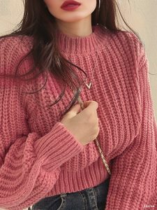 Suéter Corto De Punto Casual De Invierno Para Mujer De Gran Venta Cuello Redondo Manga Larga Calce Holgado Popular Ropa Para Chicas - Product Image 4