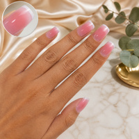 Faux ongles à presser personnalisés rose ombré courts carrés style French, avec pointe blanche Baby Boomer, en gel brillant ABS, vente en gros OEM