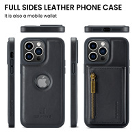 Étui de téléphone en cuir PU Leyi avec recharge sans fil, portefeuille rabattable, blocage RFID, porte-cartes, porte-monnaie pour iPhone 15 Pro Max