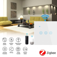 Interrupteur Mural Tactile Connecté ZigBee Smart Life à Panneau en Verre Trempé UK&EU Compatible Alexa Google Home, avec Fil Neutre, 1/2/3/4 Gang
