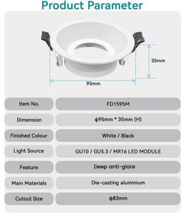 โครงอะลูมิเนียมสำหรับไฟดาวน์ไลท์ LED GU10 GU5.3 ขนาด 75 มม. แบบฝัง สำหรับติดตั้งไฟสปอตไลท์ IP20 สำหรับบ้านและสำนักงาน - Product Image 6