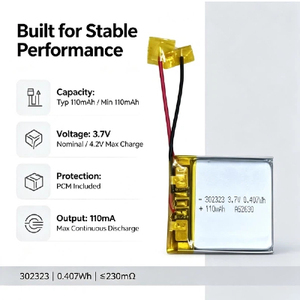 แบตเตอรี่ลิเธียมโพลิเมอร์ 302323 110mAh 3.7V 0.407Wh พร้อม PCM สำหรับอุปกรณ์การแพทย์ - Product Image 5