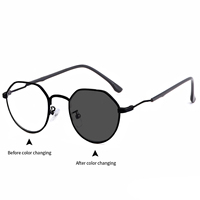 Gafas con Filtro de Luz Azul, Diseño Nuevo, Cambio de Color, Montura Redonda Pequeña, Montura Óptica, Gafas Fotocromáticas para Mujer