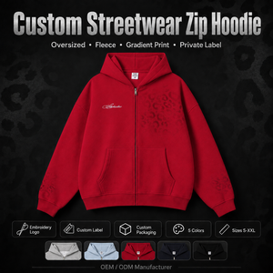 Sudadera con Capucha de Corte Holgado, Algodón Grueso, Roja, con Cierre, para Hombre, Estilo Y2K Retro, con Estampado Gráfico DTG, Sudadera de Forro Polar - Product Image 1