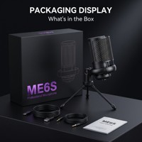 Micrófono para Juegos ME6S Pro, Micrófono de Estudio USB Tipo-C con Monitoreo en Tiempo Real y Ganancia de Volumen para YouTube, Twitch, PC, Mac