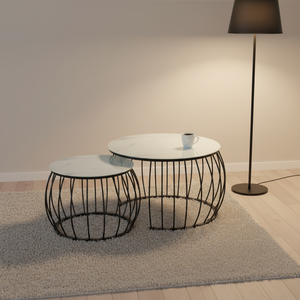 Mesa de Centro Moderna de 2 Niveles con Tapa de Vidrio Templado, Estante de Ratán de <span class=keywords><strong>PVC</strong></span> y Patas de Metal para Sala de Estar - Product Image 1