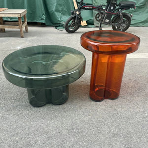 Juego de Mesa de Centro y Mesa Auxiliar de Estilo Moderno Disen, con Tapa Redonda de Vidrio Transparente y Base Tipo Hongo - Product Image 1