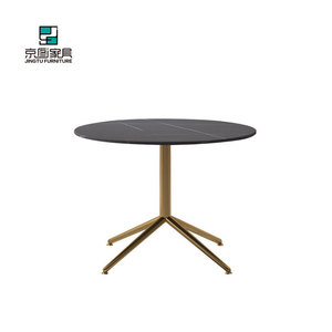 Lámpara redonda de lujo para dormitorio Horel, mesa auxiliar, elegante Base dorada, piedra sinterizada, sala de estar, mesa de centro - Product Image 1