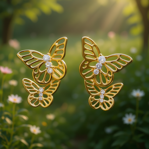 Orecchini a farfalla in oro con intarsi di cristalli per donna, da indossare tutti i giorni - Product Image 2