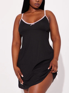 Nuisette côtelée sexy pour femme, style pur désir, avec dentelle, robe <span class=keywords><strong>de</strong></span> nuit moulante pour l'été - Product Image 4