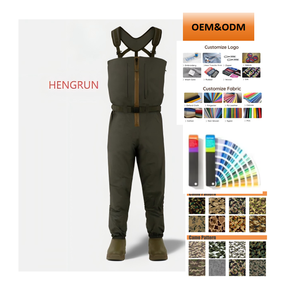 Waders de pêche à la mouche pour hommes en tissu respirant OEM/ODM, 4-5 couches imperméables avec <span class=keywords><strong>bottes</strong></span> en caoutchouc, waders de poitrine - Product Image 1