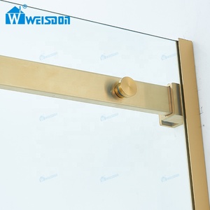 Cabina <span class=keywords><strong>de</strong></span> ducha <span class=keywords><strong>de</strong></span> acero inoxidable dorado cepillado Weisdon, pantalla <span class=keywords><strong>de</strong></span> ducha <span class=keywords><strong>de</strong></span> <span class=keywords><strong>vidrio</strong></span> deslizante individual sin marco - Product Image 5
