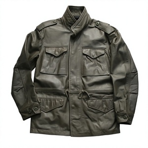 Veste d'hiver décontractée pour homme en cuir de vache véritable, noire, col montant, fermeture éclair, à capuche, matelassée, grande taille, en cuir véritable - Product Image 3