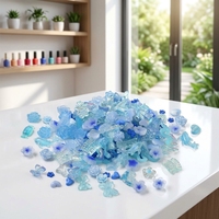 Ipotkitt 200 Buah Resin Biru Flat Back Butterfly Cabochons Bentuk Campuran Bunga Hati Pita Dekorasi Seni Kuku Perlengkapan Mini