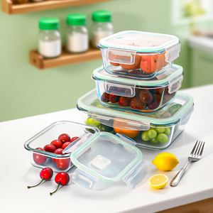 Borosilicate Glass Container <b>Microwave</b>-safe Lunch Boxes with PP Buckle Lids Rectangle/Round/Square Stackable Glass Lunch Boxes - Product Image 6
