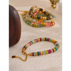 JINYOU 4037 Ethnic Style Colorful Natural Stone 18k Gold-plated <strong>Beaded</strong> <strong>Bracelet</strong> Handmade Stainless Steel <strong>Beaded</strong> <strong>Bracelet</strong> Women - Product Image 2