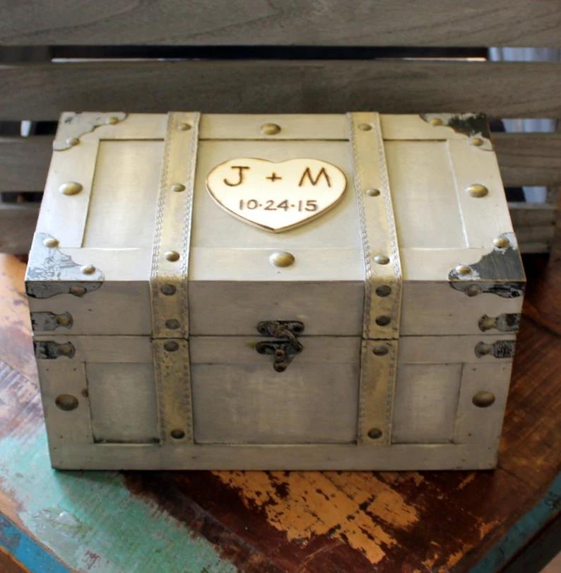 ギフト用のアンティーク木製トレジャーチェストトランクボックス