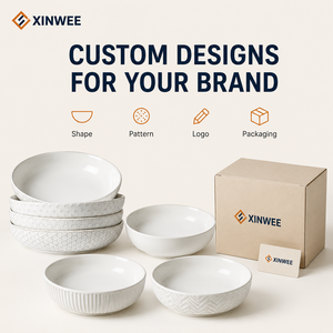 Bol à salade rond en céramique texturée personnalisé, conforme aux normes alimentaires FDA LFGB, pour la restauration quotidienne, vente en gros aux États-Unis, motif personnalisé OEM - Product Image 2