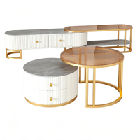 Ensemble de tables basses modernes en pierre de luxe léger avec cadre en bois, design combiné décoratif pour salon
