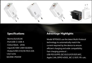 65W personalizado GaN PD 45W QC 20W 2-en-1 LED adaptador de cargador multifuncional de 2 en 1 | Tipo-<span class=keywords><strong>C</strong></span> de carga rápida - Product Image 3