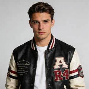 Giacca Primaverile e Autunnale da Uomo, Giacca di Moda in Pelle di Bufalo, Giacca Casual con Patch Personalizzata, Giacca Varsity College Prodotta in Cina - Product Image 3