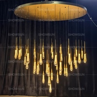 Lustre LED moderne de luxe nordique de 58 pouces, design goutte de pluie, pour villa, salle de banquet, grand lustre en verre à LED
