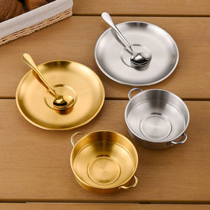 Juego de platos y cuencos estilo coreano con asa y cuchara, color oro/plata, vajilla multiusos, cuenco <span class=keywords><strong>doble</strong></span> para arena, hielo, azúcar y agua. - Product Image 6