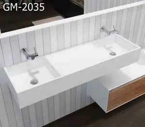 Luxury Ceramic Double Wall Mounted Wall Mount Bathroom Double Sink Rectangular Bathroom Sinks