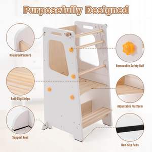 מגדל למידה מתכווננת מעץ למידה מתכווננת עם 4 גבהים מטבח עוזר במשך 1-6 שנים עם צדדים מוגנים - Product Image 5