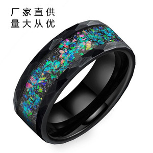 2024 Europa América Popular anillo de acero de tungsteno de 8mm para hombres con incrustaciones de ópalo azul banda de compromiso de boda - Product Image 2
