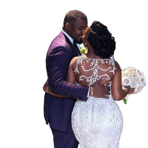 Vestido de Novia Bordado de Lujo con Tirantes Finos, Vestido de Novia Africano con Cuentas para Mujeres Maduras - Product Image 5