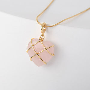 G1464 Venta caliente collares de joyería de amor colgante de cristal Natural de polvo de cristal de melocotón de forma de corazón de amor collar de cuarzo <span class=keywords><strong>rosa</strong></span> - Product Image 3