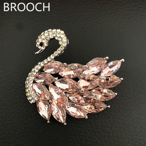 ファッション韓国ジュエリーラインストーンブルークリスタルシャインスワンブローチ女性用 - Product Image 2