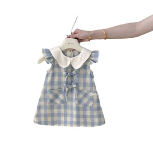 Child Star Circle Girls' Blue Plaid Sleeveless Dress Summer Breathable Princess Vest Dress - Product Image 5