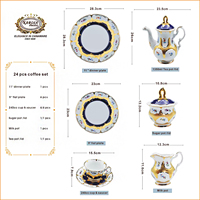 24pcs célèbre porcelaine classique populaire or café thé tasses et soucoupes ensembles de 6 de luxe avec emballage cadeau