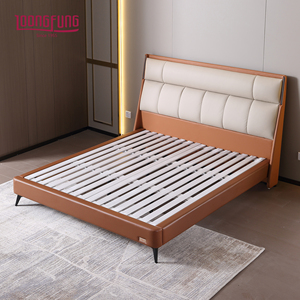 Lit plateforme minimaliste en bois de pin massif naturel, revêtu de cuir véritable de qualité supérieure, style nordique LOONGFUNG - Product Image 2