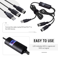 USB 2.0 MIDI Interface Cable 2m PVC High-Fidelity Foil+Braid Shielding Low Latency MIDI Converter Built-in LED for Electronic