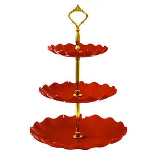 Lightweight 3 Tier Plastic Cupcake Stand Plate Serving Tray Display Rack With Gold Struts For Christmas Wedding Part