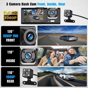 3 kênh Dash Cam phía trước và phía sau Video Recorder 2 inch Car DVR 24h Dash Cam HD 1080P IPS màn hình đa ngôn ngữ nội thất máy ảnh - Product Image 4