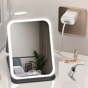 Miroir de maquillage portable pliable avec éclairage rechargeable moderne à 3 couleurs de lumière, gradation progressive, éclairage tactile - Product Image 4
