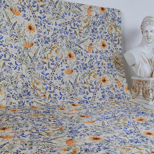 Laine de soie mélangée style frais <span class=keywords><strong>japonais</strong></span> satin lourd petit tissu imprimé floral pour robe de dame douce - Product Image 1
