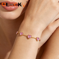 Fabricant de bijoux personnalisés LUCKYJIU, bracelet en acier inoxydable plaqué or 18 carats, étanche, délicat, en forme de cœur, avec CZ rose pour femmes