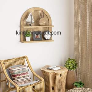 Natural Rattan <b>Shelf</b> Handmade for <b>Wall</b> <b>Mount</b> - Bohemian Rustic Organizer Rack for Plants, Towels, <b>Books</b> or Small Decor Items - Product Image 5