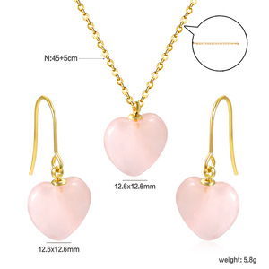 Ensemble de bijoux en pierre naturelle en forme de cœur pour femmes, en acier inoxydable plaqué or, à porter au quotidien - Product Image 5