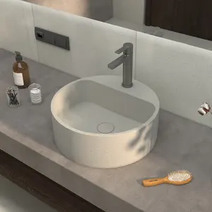 Hotel Luxe Moderne Cement Grey Toilet Wastafel Rechthoek Ijdelheid Top Enkele Kast Betonnen Badkamer Wastafel